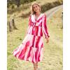 imageBTFBM 2023 Womens Boho Fall Dresses Floral V Neck Tie Front Cutout Casual Long Sleeve Cocktail Wedding Party Maxi DressPrint Rose Red