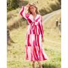 imageBTFBM 2023 Womens Boho Fall Dresses Floral V Neck Tie Front Cutout Casual Long Sleeve Cocktail Wedding Party Maxi DressPrint Rose Red