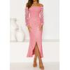 imageBTFBM Women Elegant Off Shoulder Dresses Sheer Long Sleeve Mesh Ruched Wrap Split Bodycon Maxi Cocktail Wedding Guest Dress