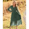 imageBTFBM Womens Casual Party Dresses 2024 Spring Summer Long Sleeve Wrap V Neck Swiss Dot Swing ALine Maxi Dress with BeltSwiss Dot Army Green