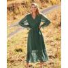 imageBTFBM Womens Casual Party Dresses 2024 Spring Summer Long Sleeve Wrap V Neck Swiss Dot Swing ALine Maxi Dress with BeltSwiss Dot Army Green