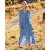imageBTFBM Womens Casual Party Dresses 2024 Spring Summer Long Sleeve Wrap V Neck Swiss Dot Swing ALine Maxi Dress with BeltSwiss Dot Grey Blue