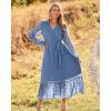 imageBTFBM Womens Casual Party Dresses 2024 Spring Summer Long Sleeve Wrap V Neck Swiss Dot Swing ALine Maxi Dress with BeltSwiss Dot Grey Blue