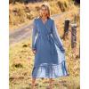 imageBTFBM Womens Casual Party Dresses 2024 Spring Summer Long Sleeve Wrap V Neck Swiss Dot Swing ALine Maxi Dress with BeltSwiss Dot Grey Blue