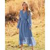imageBTFBM Womens Casual Party Dresses 2024 Spring Summer Long Sleeve Wrap V Neck Swiss Dot Swing ALine Maxi Dress with BeltSwiss Dot Grey Blue