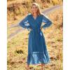 imageBTFBM Womens Casual Party Dresses 2024 Spring Summer Long Sleeve Wrap V Neck Swiss Dot Swing ALine Maxi Dress with BeltSwiss Dot Lake Blue
