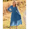 imageBTFBM Womens Casual Party Dresses 2024 Spring Summer Long Sleeve Wrap V Neck Swiss Dot Swing ALine Maxi Dress with BeltSwiss Dot Lake Blue