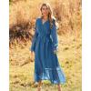imageBTFBM Womens Casual Party Dresses 2024 Spring Summer Long Sleeve Wrap V Neck Swiss Dot Swing ALine Maxi Dress with BeltSwiss Dot Lake Blue