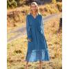 imageBTFBM Womens Casual Party Dresses 2024 Spring Summer Long Sleeve Wrap V Neck Swiss Dot Swing ALine Maxi Dress with BeltSwiss Dot Lake Blue