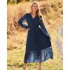 imageBTFBM Womens Casual Party Dresses 2024 Spring Summer Long Sleeve Wrap V Neck Swiss Dot Swing ALine Maxi Dress with BeltSwiss Dot Navy