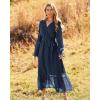 imageBTFBM Womens Casual Party Dresses 2024 Spring Summer Long Sleeve Wrap V Neck Swiss Dot Swing ALine Maxi Dress with BeltSwiss Dot Navy