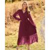 imageBTFBM Womens Casual Party Dresses 2024 Spring Summer Long Sleeve Wrap V Neck Swiss Dot Swing ALine Maxi Dress with BeltSwiss Dot Wine Red