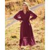 imageBTFBM Womens Casual Party Dresses 2024 Spring Summer Long Sleeve Wrap V Neck Swiss Dot Swing ALine Maxi Dress with BeltSwiss Dot Wine Red