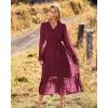 imageBTFBM Womens Casual Party Dresses 2024 Spring Summer Long Sleeve Wrap V Neck Swiss Dot Swing ALine Maxi Dress with BeltSwiss Dot Wine Red