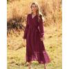 imageBTFBM Womens Casual Party Dresses 2024 Spring Summer Long Sleeve Wrap V Neck Swiss Dot Swing ALine Maxi Dress with BeltSwiss Dot Wine Red