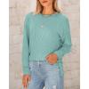 imageBTFBM Womens Casual Pullover Tops Dressy Fall Clothes Crew Neck Long Sleeve Side Slit Loose Drop Shoulder Knit BlouseBean Green