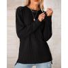 imageBTFBM Womens Casual Pullover Tops Dressy Fall Clothes Crew Neck Long Sleeve Side Slit Loose Drop Shoulder Knit BlouseBlack
