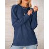 imageBTFBM Womens Casual Pullover Tops Dressy Fall Clothes Crew Neck Long Sleeve Side Slit Loose Drop Shoulder Knit BlouseDark Blue