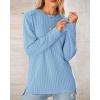 imageBTFBM Womens Casual Pullover Tops Dressy Fall Clothes Crew Neck Long Sleeve Side Slit Loose Drop Shoulder Knit BlouseLight Blue