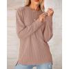 imageBTFBM Womens Casual Pullover Tops Dressy Fall Clothes Crew Neck Long Sleeve Side Slit Loose Drop Shoulder Knit BlouseLight Khaki