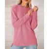 imageBTFBM Womens Casual Pullover Tops Dressy Fall Clothes Crew Neck Long Sleeve Side Slit Loose Drop Shoulder Knit BlousePink