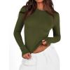 imageBTFBM Womens Long Sleeve Shirts 2024 Summer Fall Ruched Crew Neck Activewear Y2K Tight Slim Fit Casual Basic Crop TopsSolid Army Green