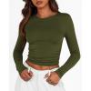 imageBTFBM Womens Long Sleeve Shirts 2024 Summer Fall Ruched Crew Neck Activewear Y2K Tight Slim Fit Casual Basic Crop TopsSolid Army Green