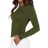 imageBTFBM Womens Long Sleeve Shirts 2024 Summer Fall Ruched Crew Neck Activewear Y2K Tight Slim Fit Casual Basic Crop TopsSolid Army Green