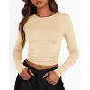 imageBTFBM Womens Long Sleeve Shirts 2024 Summer Fall Ruched Crew Neck Activewear Y2K Tight Slim Fit Casual Basic Crop TopsSolid Beige