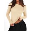 imageBTFBM Womens Long Sleeve Shirts 2024 Summer Fall Ruched Crew Neck Activewear Y2K Tight Slim Fit Casual Basic Crop TopsSolid Beige