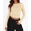 imageBTFBM Womens Long Sleeve Shirts 2024 Summer Fall Ruched Crew Neck Activewear Y2K Tight Slim Fit Casual Basic Crop TopsSolid Beige