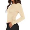 imageBTFBM Womens Long Sleeve Shirts 2024 Summer Fall Ruched Crew Neck Activewear Y2K Tight Slim Fit Casual Basic Crop TopsSolid Beige