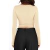 imageBTFBM Womens Long Sleeve Shirts 2024 Summer Fall Ruched Crew Neck Activewear Y2K Tight Slim Fit Casual Basic Crop TopsSolid Beige