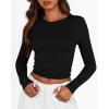 imageBTFBM Womens Long Sleeve Shirts 2024 Summer Fall Ruched Crew Neck Activewear Y2K Tight Slim Fit Casual Basic Crop TopsSolid Black