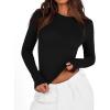 imageBTFBM Womens Long Sleeve Shirts 2024 Summer Fall Ruched Crew Neck Activewear Y2K Tight Slim Fit Casual Basic Crop TopsSolid Black