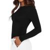 imageBTFBM Womens Long Sleeve Shirts 2024 Summer Fall Ruched Crew Neck Activewear Y2K Tight Slim Fit Casual Basic Crop TopsSolid Black