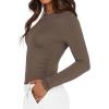 imageBTFBM Womens Long Sleeve Shirts 2024 Summer Fall Ruched Crew Neck Activewear Y2K Tight Slim Fit Casual Basic Crop TopsSolid Coffee