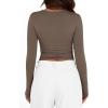 imageBTFBM Womens Long Sleeve Shirts 2024 Summer Fall Ruched Crew Neck Activewear Y2K Tight Slim Fit Casual Basic Crop TopsSolid Coffee