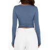 imageBTFBM Womens Long Sleeve Shirts 2024 Summer Fall Ruched Crew Neck Activewear Y2K Tight Slim Fit Casual Basic Crop TopsSolid Grey Blue