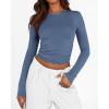 imageBTFBM Womens Long Sleeve Shirts 2024 Summer Fall Ruched Crew Neck Activewear Y2K Tight Slim Fit Casual Basic Crop TopsSolid Grey Blue