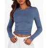 imageBTFBM Womens Long Sleeve Shirts 2024 Summer Fall Ruched Crew Neck Activewear Y2K Tight Slim Fit Casual Basic Crop TopsSolid Grey Blue