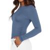 imageBTFBM Womens Long Sleeve Shirts 2024 Summer Fall Ruched Crew Neck Activewear Y2K Tight Slim Fit Casual Basic Crop TopsSolid Grey Blue