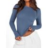 imageBTFBM Womens Long Sleeve Shirts 2024 Summer Fall Ruched Crew Neck Activewear Y2K Tight Slim Fit Casual Basic Crop TopsSolid Grey Blue