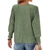 imageBTFBM Womens Long Sleeve Tops Fall Outfits 2024 Dressy Casual Crew Neck Tee Shirts Smocked Loose Top Tunic BlouseSolid Army Green