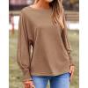 imageBTFBM Womens Long Sleeve Tops Fall Outfits 2024 Dressy Casual Crew Neck Tee Shirts Smocked Loose Top Tunic BlouseSolid Khaki