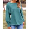 imageBTFBM Womens Long Sleeve Tops Fall Outfits 2024 Dressy Casual Crew Neck Tee Shirts Smocked Loose Top Tunic BlouseSolid Lake Blue