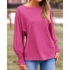 imageBTFBM Womens Long Sleeve Tops Fall Outfits 2024 Dressy Casual Crew Neck Tee Shirts Smocked Loose Top Tunic BlouseSolid Rose Red