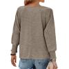 imageBTFBM Womens Long Sleeve Tops Fall Outfits 2024 Dressy Casual Crew Neck Tee Shirts Smocked Loose Top Tunic BlouseSolid Taupe