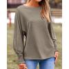 imageBTFBM Womens Long Sleeve Tops Fall Outfits 2024 Dressy Casual Crew Neck Tee Shirts Smocked Loose Top Tunic BlouseSolid Taupe