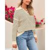 imageBTFBM Womens Striped Long Sleeve Sweater V Neck Lapel Collar 2024 Fall Winter Fashion Ribbed Knit Loose Pullover TopsStriped Apricot